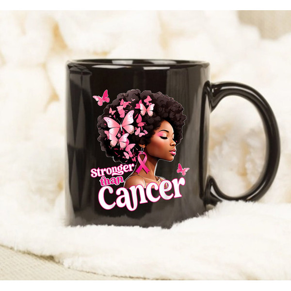 Black Women Afro Queen Stronger Than Breast Cancer Mug, Breast Cancer Mug, Awareness Mug, Halloween Mug, Coffee Mug, Halloween Coffee Mug - 1.jpg