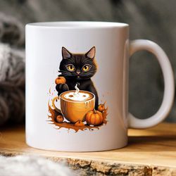 black cat pumpkin mug, gift mug
