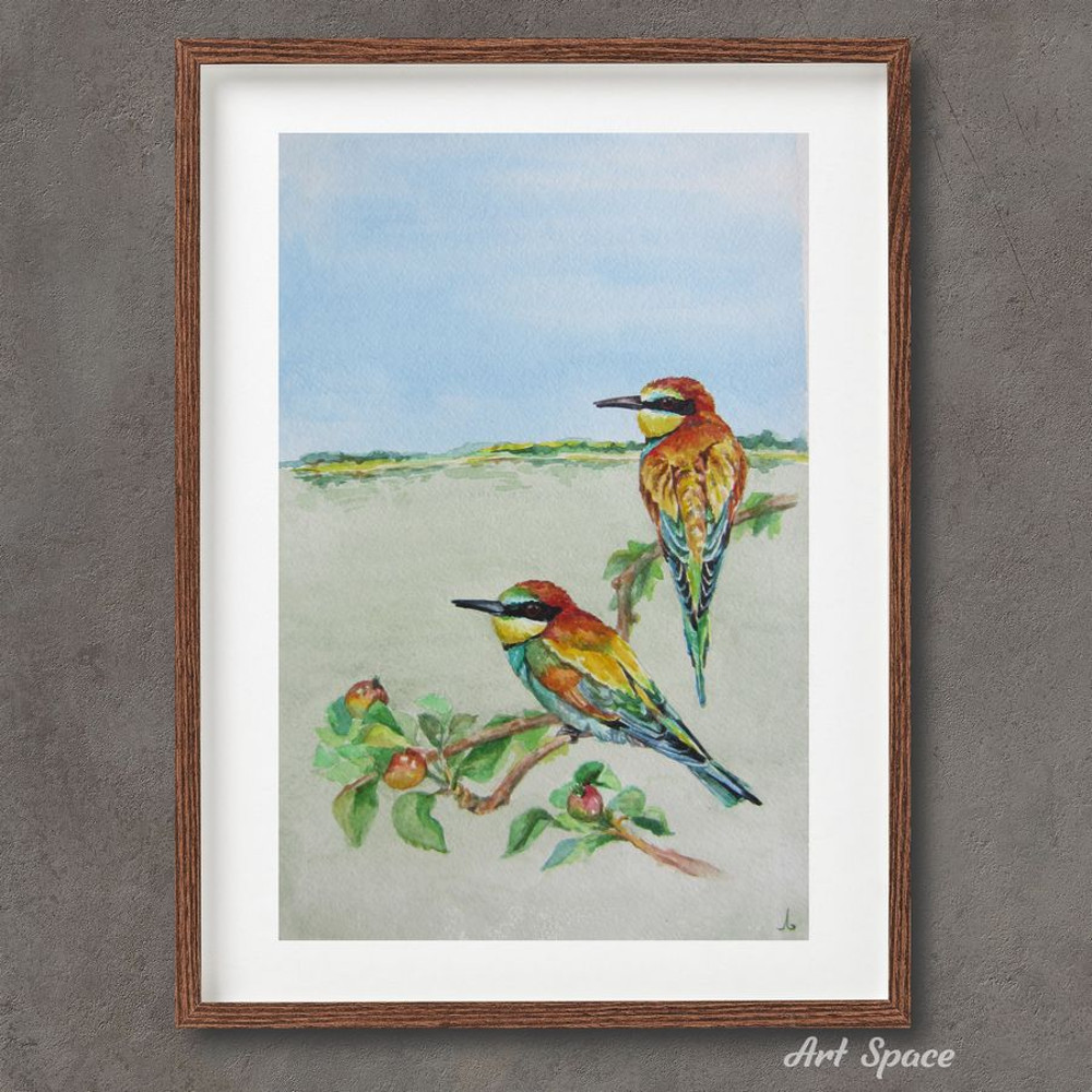 birds-bee-eater-golden bee-eater-nature-cute picture-watercolor painting-handmade picture-light painting-10.jpg