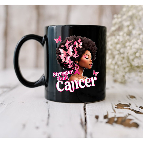Black Women Afro Queen Stronger Than Breast Cancer Mug, Breast Cancer Mug, Awareness Mug, Halloween Mug, Coffee Mug, Halloween Coffee Mug - 2.jpg