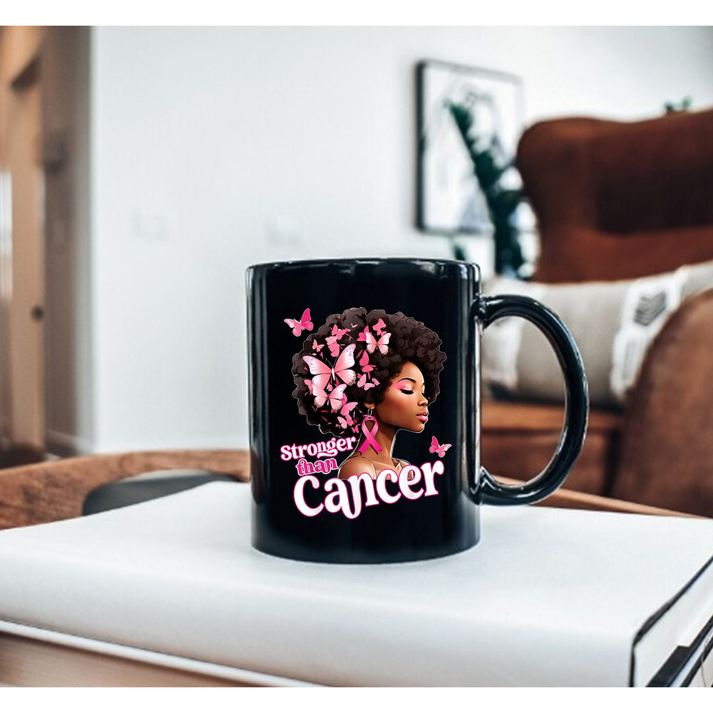Black Women Afro Queen Stronger Than Breast Cancer Mug, Breast Cancer Mug, Awareness Mug, Halloween Mug, Coffee Mug, Halloween Coffee Mug - 3.jpg