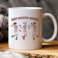 Boot Scootin Boogie Mug, Cowboy Skeleton Dancing Halloween Mug