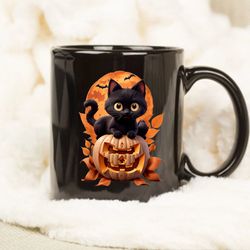 Cat Halloween Pumpkin Mug, Funny Cat Lover Mug