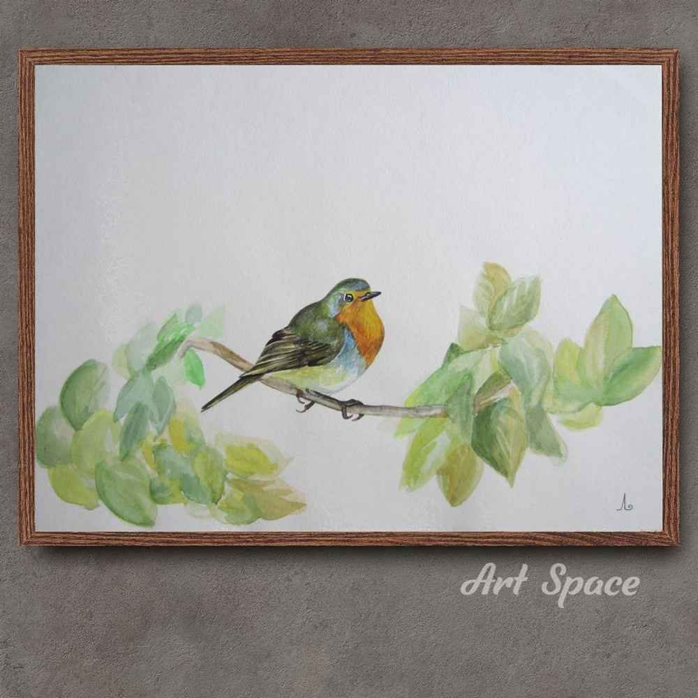 Erithacus rubecula-bird-robin-little bird-watercolor painting-light painting-animal-forest animal-handmade painting-2.jpg