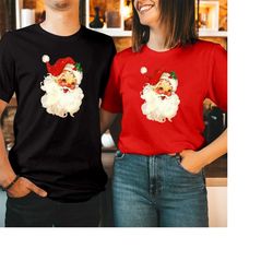 TSHIRT (5121) SANTA CLAUS Face Xmas Shirt Cool Vintage Funny Smiling Retro Family Holiday Christmas T-Shirt