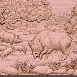 3D STL Model file Panel Boars in the forest for CNC Router Engraver Carving