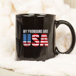 july 4th funny my pronouns are usa 4th of jully us flag mug