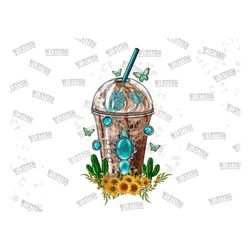 western coffee cup gemstone sunflower sublimation designs,western coffee,gemstone coffee png, sunflower png ,butterfly p