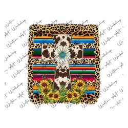 western leopard serape cross png, leopard cross png, serape cross png, sunflower cross png,daisy cross, western cross, f