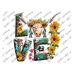 love longhorn cow png, love cow png, cow png, watercolor cow, watercolor animals clipart, cow png, farm animals, sublima