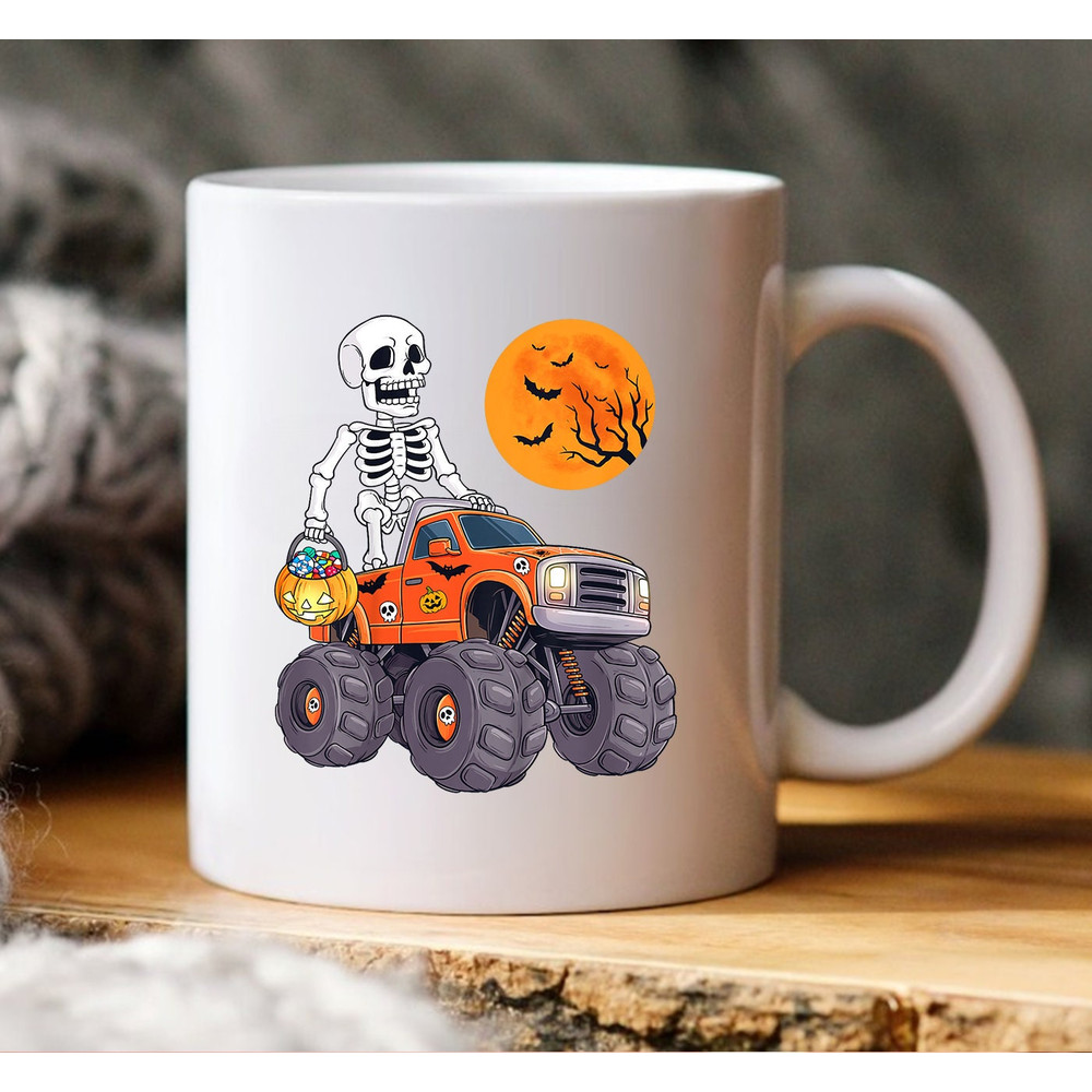 Skeleton Riding Monster Truck Mug, Skeleton Mug, Halloween Mug, Halloween Coffee Mug - 1.jpg