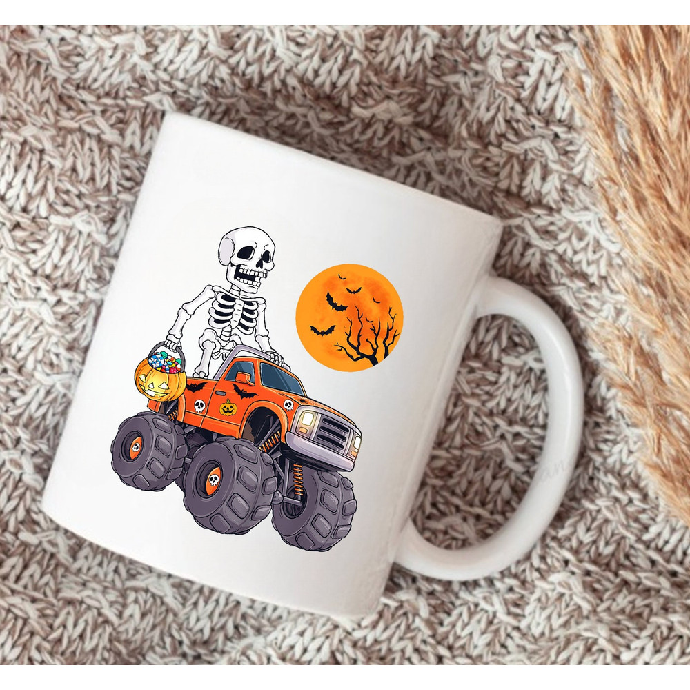 Skeleton Riding Monster Truck Mug, Skeleton Mug, Halloween Mug, Halloween Coffee Mug - 3.jpg