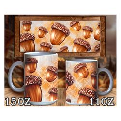 acorn wood mug sublimation png, acorn 11 oz and 15 oz mug png, wood background png, acorn mug png digital downloads