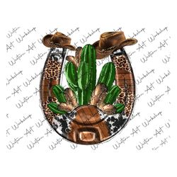 cactus horseshoe sublimation png, western horseshoe png, cowhide, cowboy hat, western cactus png, instant download,horse