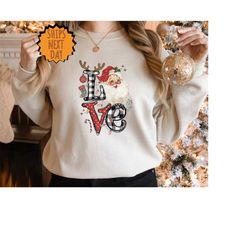 retro christmas santa sweatshirt, retro santa love sweater, classic christmas santa, vintage santa graphic sweatshirt, s