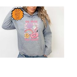 go with the float hoodie, retro summer hoodie, beach hoodie, oversized graphic, vacation hoodie, bathing suit cover up h