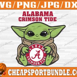 alabama crimson tide baby yoda svg, alabama crimson tide svg, n c a a teams svg, n c a a svg, png, dxf, eps