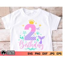 2nd birthday mermaid svg, mermaid tail svg, second birthday girl sign svg, birthday girl svg, mermaid name svg, 2nd birt
