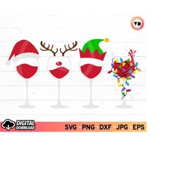 wine glass with santa hat svg, reindeer names svg, elf hat svg, christmas lights wine glasses svg, funny christmas svg,