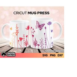 Cricut Mug Press Flowers SVG, Wildflowers Template Svg, Mug Wrap Template SVG, Cricut Mug Svg, Coffee Mug Wrapping Svg,