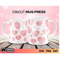 Cricut Mug Press SVG Hearts, Candy Hearts Wrap Svg, Conversation Heart Valentine's Mug Wrap Svg, Coffee Mug Wrapping SVG