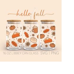 hello fall 16oz glass can cutfile, thanksgiving svg, cozy vibes svg, pumpkin pies svg, fall, autumn, leaves svg, cut fi