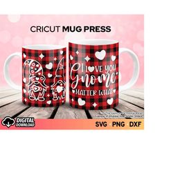 Cricut Mug Press SVG Valentines, Valentine Gnome Mug, Mug Wrap Template SVG, Cricut Mug Svg, Coffee Mug Wrapping Svg, Gn