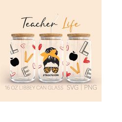 teacher life libbey glass svg | teacher life beer glass shaped 16oz coffee can glass svg | teacher life svg | full wrap