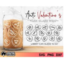 Candy Hearts Libbey Glass Can SVG, Anti-Valentines Day Svg, Libbey Glass Wrap 16oz, Coffee Can Glass Svg, Libbey Glass W