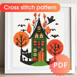 Halloween cross stitch pattern, cross stitch chart PDF, DIY Halloween gift idea