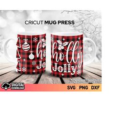 Cricut Mug Press SVG Christmas, Holly Jolly Svg Cup Wrap, Mug Wrap Template SVG, Cricut Mug Svg, Coffee Mug Wrapping Svg