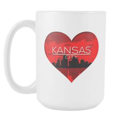 I Love Kansas City KC Skyline Heart State U.S.A White 15oz Mug
