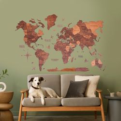 Rustic Wall Decor, Wood World Map Wall Art by Enjoy The Wood, Travel World Map, 3D World Map, First Home Gift Idea