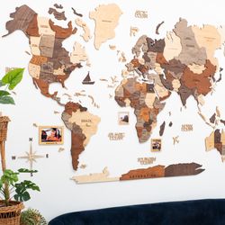 Wood Wall Map, World Map Wall Art, Large Travel Decor, Housewarming Gift by Enjoy The Wood, Wooden World Map Wall Art
