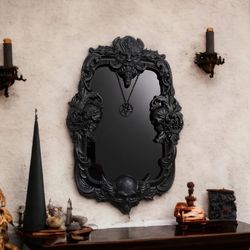 Halloween Large Decorative Wall Mirror Gothic mirror Wall decoration mirror with black glass in carving wooden frame