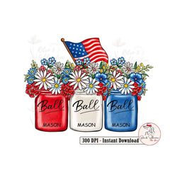 fourth of july mason jars png, patriotic ball mason jars png, mason jars with flowers and flag png, independence day png