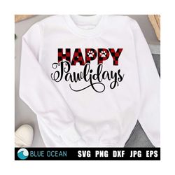 happy pawlidays svg, dog christmas svg, dog funny christmas svg, bufalo plaid