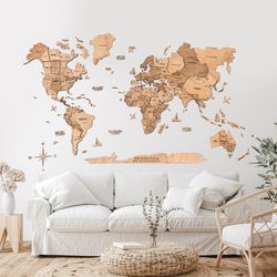 Wooden World Map Wall Art, Large Wall Art, Home Decor, Living Room, New Home Gift