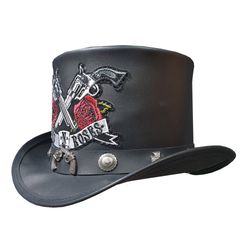 Guns & Roses Black Leather Top Hat