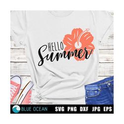hello summer svg, summer svg, tropical flowers, digital cut files