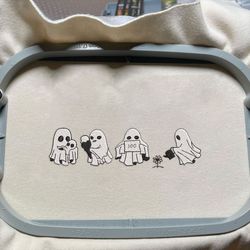 cute spooky halloween embroidery machine design, cute ghost embroidery design, spooky vibes embroidery design
