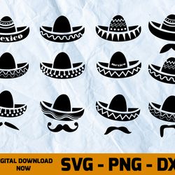 mexican sombrero hat with moustache svg, mexican sombrero hat svg bundle, moustache svg