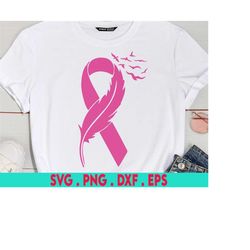 feather pink ribbon svg, ribbon feather and birds svg, strong woman svg, breast cancer svg, awareness svg, pink ribbon s