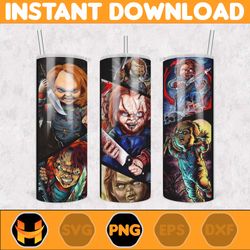 horror characters 20oz skinny straight & tapered designs, horror movie tumbler designs, cartoon character tumbler wrap