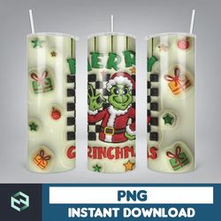 3D Inflated Merry Grinchmas Xmas Straight, Christmas Tumbler Wrap, Design Download PNG, 20 Oz Digital Tumbler Wrap