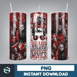 halloween a girl who loves horror movies, horror tumbler design, skinny tumbler, sublimation tumbler, tumblr wrap, 20 oz