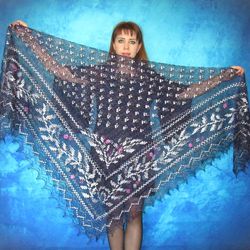 Big warm embroidered Orenburg Russian shawl, Hand knit cover up, Wool wrap, Wedding stole, Bridal cape, Kerchief, Scarf
