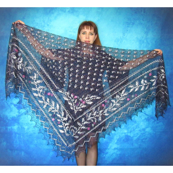 Big embroidered Orenburg Russian shawl, Hand knit cover up, Wool wrap, Handmade stole, Kerchief, Wedding shawl, Warm bridal cape, Big scarf, Gift for wife.JPG