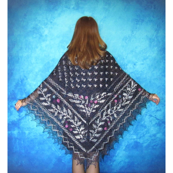 Big embroidered Orenburg Russian shawl, Hand knit cover up, Wool wrap, Handmade stole, Kerchief, Wedding shawl, Warm bridal cape, Big scarf, Gift for mom.JPG