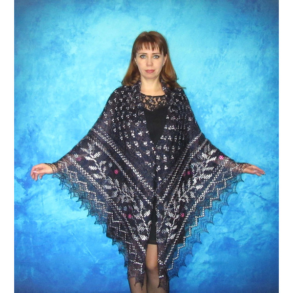 Big embroidered Orenburg Russian shawl, Hand knit cover up, Wool wrap, Handmade stole, Kerchief, Wedding shawl, Warm bridal cape, Big scarf, Gift for a girlfrie